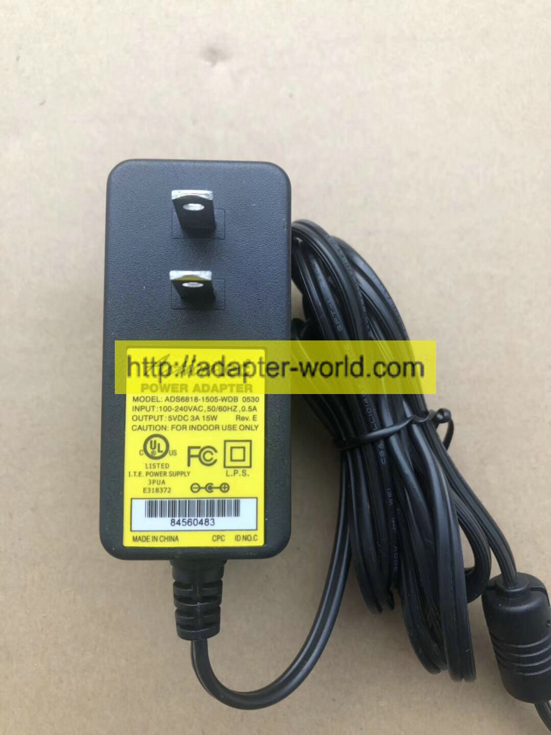 *100% Brand NEW* Actiontec 5VDC 3A 15W ADS6818-1505-WDB 0530 Switching Power Adapter Free shipping!